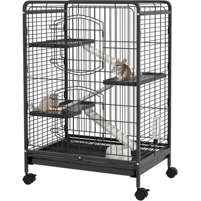 Cage métallique pour petits animaux Pawhut avec roues - 3 niveaux, bac amovible - Publicité Cage métallique pour petits animaux Pawhut avec roues - 3 niveaux, bac amovible - Publicité