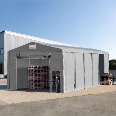 TOOLPORT 8x24 m tente de stockage, PVC 850, H. 4 m avec porte actionnée par traction et fenêtres dans le toit, gris, avec statique (type de sol : terre) - (94304) - Publicité TOOLPORT 8x24 m tente de stockage, PVC 850, H. 4 m avec porte actionnée par traction et fenêtres dans le toit, gris, avec statique (type de sol : terre) - (94304) - Publicité