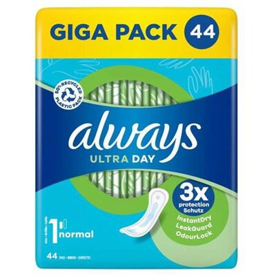 ALWAYS Ultra - Serviettes Hygiéniques Jour Taille 1 Normal - Lot de 44 serviettes - Publicité ALWAYS Ultra - Serviettes Hygiéniques Jour Taille 1 Normal - Lot de 44 serviettes - Publicité