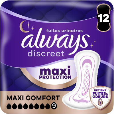 Always Discreet Maxi Comfort Protections Urinaires Pour Fuites Abondantes - 12 Unités - Publicité Always Discreet Maxi Comfort Protections Urinaires Pour Fuites Abondantes - 12 Unités - Publicité