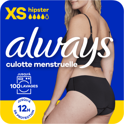 Always XS Culotte Menstruelle - Flux moyen à abondant - Publicité Always XS Culotte Menstruelle - Flux moyen à abondant - Publicité