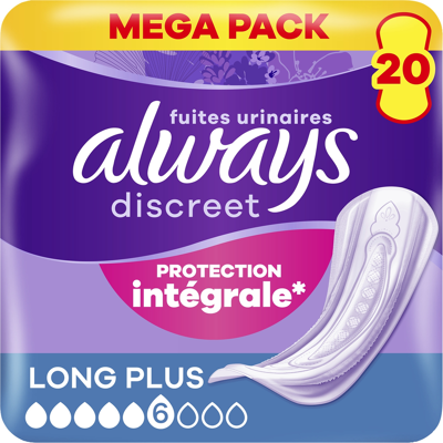 Always Discreet Long Plus Protections Complètes Serviettes d'Urgence - 20 Unités - Publicité Always Discreet Long Plus Protections Complètes Serviettes d'Urgence - 20 Unités - Publicité
