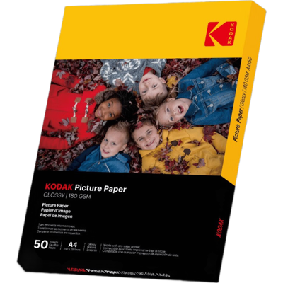 Kodak Papier photo A4, 50 feuilles, 180 g/m², finition brillante, 21 x 29,7 cm, compatible jet d'encre - Publicité Kodak Papier photo A4, 50 feuilles, 180 g/m², finition brillante, 21 x 29,7 cm, compatible jet d'encre - Publicité