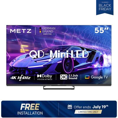 Metz 55MNE8000Z TV MiniLED 144 Hz 55 pouces (140 cm), QLED+ UHD, HDR10+, Smart TV Google, Dolby Vision Atmos, HDMI 2.1, MEMC, Upscaling 4K AI, protection des yeux (faible lumière bleue, sans scintillement) - Publicité Metz 55MNE8000Z TV MiniLED 144 Hz 55 pouces (140 cm), QLED+ UHD, HDR10+, Smart TV Google, Dolby Vision Atmos, HDMI 2.1, MEMC, Upscaling 4K AI, protection des yeux (faible lumière bleue, sans scintillement) - Publicité