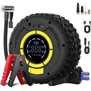 COCCKO Démarreur de batterie de voiture avec gonfleur 150 PSI, compresseur de secours 120 W, 4 modes intelligents, écran LCD, éclairage LED et mode SOS - Publicité COCCKO Démarreur de batterie de voiture avec gonfleur 150 PSI, compresseur de secours 120 W, 4 modes intelligents, écran LCD, éclairage LED et mode SOS - Publicité
