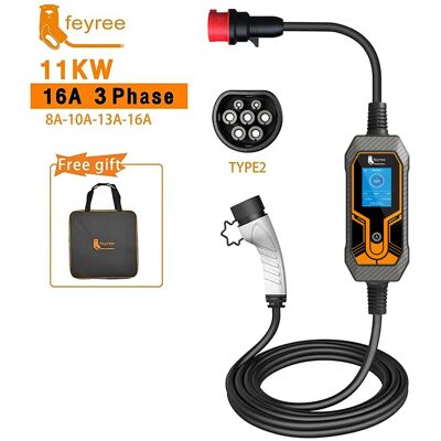 Feyree Chargeur portable EV type 2, câble de 5 m, 11 kW, 16 A, pour voiture électrique - Publicité Feyree Chargeur portable EV type 2, câble de 5 m, 11 kW, 16 A, pour voiture électrique - Publicité
