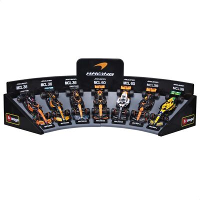 Bburago 1/43 - Pack de 7 véhicules Formule 1 McLaren avec présentoir - Publicité Bburago 1/43 - Pack de 7 véhicules Formule 1 McLaren avec présentoir - Publicité