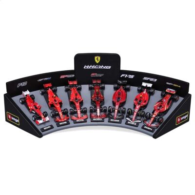 Bburago 1/43 - Pack de 7 véhicules de Formule 1 Ferrari avec présentoir - Publicité Bburago 1/43 - Pack de 7 véhicules de Formule 1 Ferrari avec présentoir - Publicité