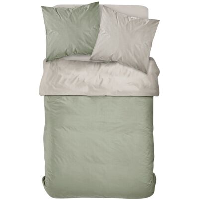 TODAY Prestige Parure de lit 2 personnes en percale bicolore dune/sauge - 1 housse de couette + 2 taies d'oreiller 63 x 63 cm - Publicité TODAY Prestige Parure de lit 2 personnes en percale bicolore dune/sauge - 1 housse de couette + 2 taies d'oreiller 63 x 63 cm - Publicité