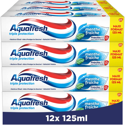 AQUAFRESH Triple Protection - Dentifrice Menthe Fraîche - Lot De 12x125ml - Publicité AQUAFRESH Triple Protection - Dentifrice Menthe Fraîche - Lot De 12x125ml - Publicité