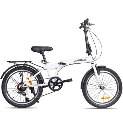 JoyStar Super, Vélo pliant 20" pour adultes, 6 vitesses, cadre en acier léger à haute teneur en carbone, frein à V double, blanc, pour le camping et les trajets quotidiens - Publicité JoyStar Super, Vélo pliant 20" pour adultes, 6 vitesses, cadre en acier léger à haute teneur en carbone, frein à V double, blanc, pour le camping et les trajets quotidiens - Publicité