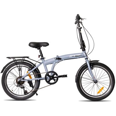 JoyStar Super, Vélo pliant 20" pour adultes, 6 vitesses, cadre en acier léger à haute teneur en carbone, frein à V double, pour le camping et les trajets quotidiens, gris - Publicité JoyStar Super, Vélo pliant 20" pour adultes, 6 vitesses, cadre en acier léger à haute teneur en carbone, frein à V double, pour le camping et les trajets quotidiens, gris - Publicité