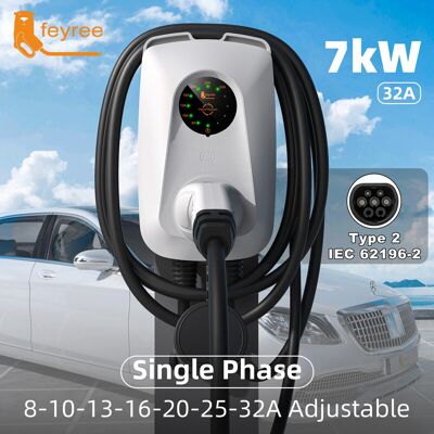feyree Station de charge EV 7 KW type 2, 32 A, charge rapide, version prise de courant, montage mural, support de câble inclus - Publicité feyree Station de charge EV 7 KW type 2, 32 A, charge rapide, version prise de courant, montage mural, support de câble inclus - Publicité