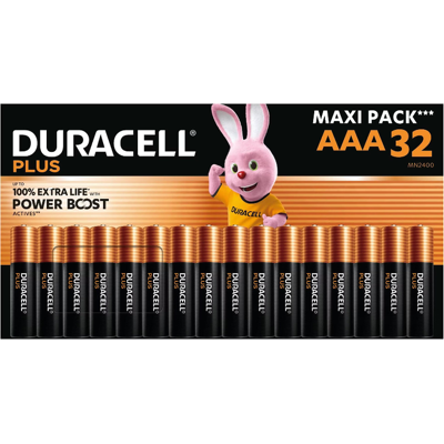 Duracell Plus Lot de 32 piles AAA alcalines 1,5 V, durent jusqu’à 100 % plus longtemps grâce aux actifs POWER BOOST, fiables pour vos appareils du quotidien, emballage 0 % de plastique, conservation garantie 10 ans - LR03 MN2400 - Publicité Duracell Plus Lot de 32 piles AAA alcalines 1,5 V, durent jusqu’à 100 % plus longtemps grâce aux actifs POWER BOOST, fiables pour vos appareils du quotidien, emballage 0 % de plastique, conservation garantie 10 ans - LR03 MN2400 - Publicité