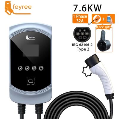 feyree Chargeur de véhicule électrique 32 A, 7,6 kW, monophasé, Wallbox Type 2, câble IEC 62196-2 avec prise, contrôle via application - Publicité feyree Chargeur de véhicule électrique 32 A, 7,6 kW, monophasé, Wallbox Type 2, câble IEC 62196-2 avec prise, contrôle via application - Publicité