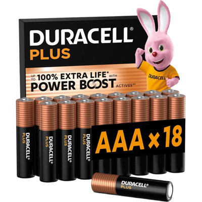 Duracell Plus Piles AAA Lot de 18 piles alcalines 1,5 V, durent jusqu’à 100 % plus longtemps grâce aux Actifs POWER BOOST, fiables pour vos appareils du quotidien, emballage 0 % de plastique, conservation garantie 10 ans - LR03 MN2400 - Publicité Duracell Plus Piles AAA Lot de 18 piles alcalines 1,5 V, durent jusqu’à 100 % plus longtemps grâce aux Actifs POWER BOOST, fiables pour vos appareils du quotidien, emballage 0 % de plastique, conservation garantie 10 ans - LR03 MN2400 - Publicité