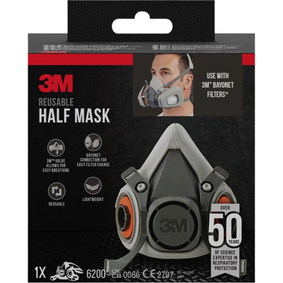 3M SAFETY Masque à demi-visage à double filtre sans filtres - Publicité 3M SAFETY Masque à demi-visage à double filtre sans filtres - Publicité