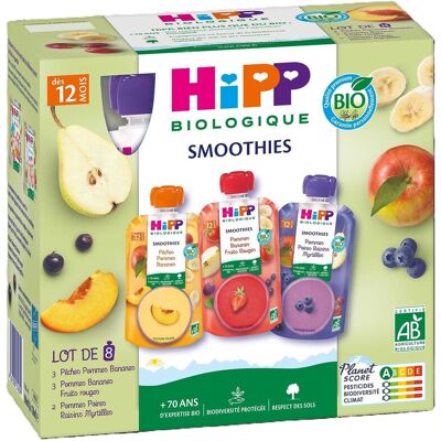 Hipp Compote de fruits bio pomme, banane, fruits rouges, pêche, dès 12 mois, 8 x 120 g - Publicité Hipp Compote de fruits bio pomme, banane, fruits rouges, pêche, dès 12 mois, 8 x 120 g - Publicité