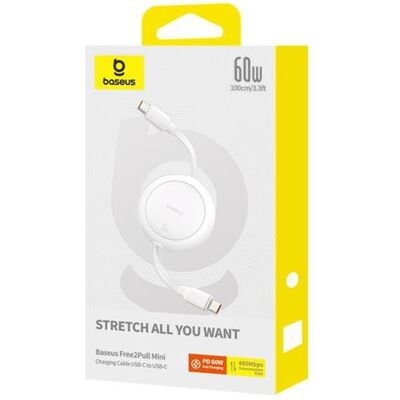 Baseus Free2Pull Mini Câble de charge USB-C vers USB-C 60 W 1 m Blanc lunaire - Publicité Baseus Free2Pull Mini Câble de charge USB-C vers USB-C 60 W 1 m Blanc lunaire - Publicité