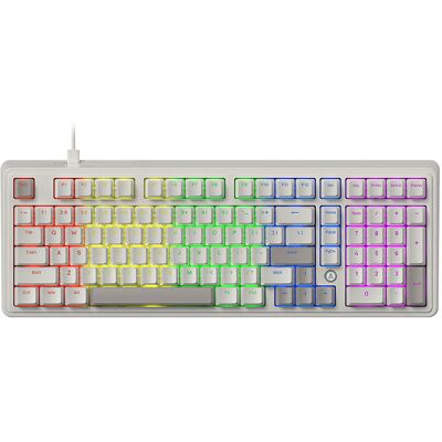 AJAZZ AK980 Clavier mécanique filaire à 98 %, Disposition QWERTY US, Montage sur cales, Rétroéclairage arc-en-ciel - Prise en charge du remplacement à chaud - Blanc & Gris - Publicité AJAZZ AK980 Clavier mécanique filaire à 98 %, Disposition QWERTY US, Montage sur cales, Rétroéclairage arc-en-ciel - Prise en charge du remplacement à chaud - Blanc & Gris - Publicité