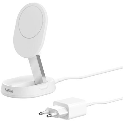 BELKINBOOST CHARGE Pro Qi2 Chargeur sans fil magnétique et pliable à induction 15 W compatible MagSafe pour iPhone 16/15/14 et AirPods, adaptateur secteur 20 W inclus - Blanc - Publicité BELKINBOOST CHARGE Pro Qi2 Chargeur sans fil magnétique et pliable à induction 15 W compatible MagSafe pour iPhone 16/15/14 et AirPods, adaptateur secteur 20 W inclus - Blanc - Publicité