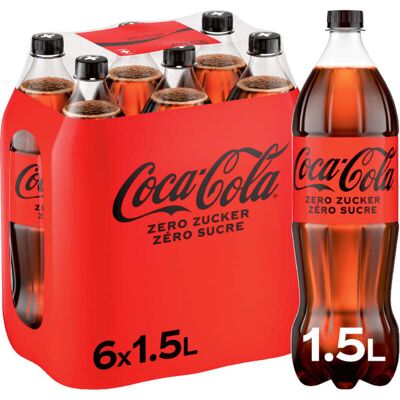 Coca-Cola Soda au Cola Goût Original Zero Pack 6x1,5 L - Publicité Coca-Cola Soda au Cola Goût Original Zero Pack 6x1,5 L - Publicité