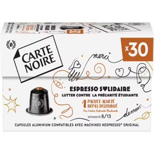 CARTE NOIRE Capsules Compatibles Nespresso Solidaire 30 capsules - Publicité CARTE NOIRE Capsules Compatibles Nespresso Solidaire 30 capsules - Publicité