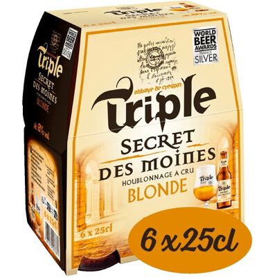 TRIPLE SECRET DES MOINES Bière blonde Triple au froment 8 % - Pack 6 x 25 cl - Publicité TRIPLE SECRET DES MOINES Bière blonde Triple au froment 8 % - Pack 6 x 25 cl - Publicité