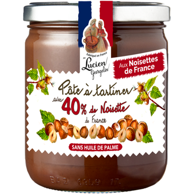 LUCIEN GEORGELIN Pâte à tartiner cacao avec 40 % de noisettes du Lot et Garonne - 400 g - Publicité LUCIEN GEORGELIN Pâte à tartiner cacao avec 40 % de noisettes du Lot et Garonne - 400 g - Publicité