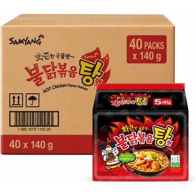Soupe de poulet épicée type Buldak de Samyang - Nouilles instantanées - Publicité Soupe de poulet épicée type Buldak de Samyang - Nouilles instantanées - Publicité