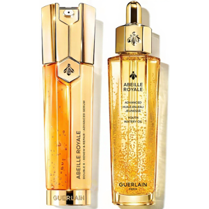 Guerlain Coffret 25e Anniversaire Abeille royale Sérum huile-en-eau jeunesse 50 ml et Sérum double efficacité effets peeling et lifting 50 ml - Publicité Guerlain Coffret 25e Anniversaire Abeille royale Sérum huile-en-eau jeunesse 50 ml et Sérum double efficacité effets peeling et lifting 50 ml - Publicité