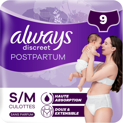 Always Discreet Postpartum - Culottes D'Incontinence Taille M - 9 Unités - Publicité Always Discreet Postpartum - Culottes D'Incontinence Taille M - 9 Unités - Publicité
