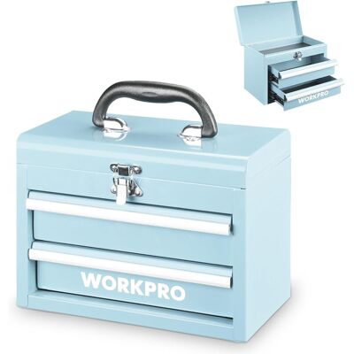 WORKPRO Malle de rangement en métal mini portable à double tiroir (glisse à rouleaux à billes, modèle amélioré avec serrure et poignée) - Bleu macaron - Publicité WORKPRO Malle de rangement en métal mini portable à double tiroir (glisse à rouleaux à billes, modèle amélioré avec serrure et poignée) - Bleu macaron - Publicité