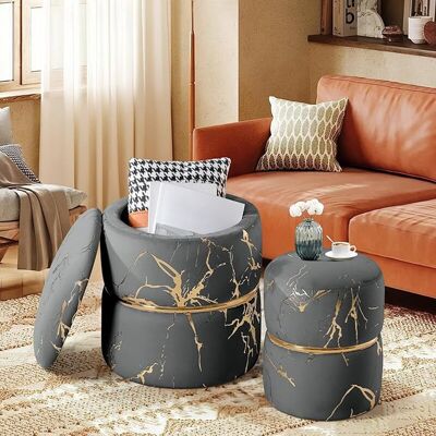 Ckaff Lot de 2 tabourets ottoman avec espace de rangement en velours bouclé - Gris - Publicité Ckaff Lot de 2 tabourets ottoman avec espace de rangement en velours bouclé - Gris - Publicité