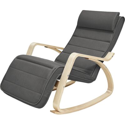 Ochama x SONGMICS Fauteuil à bascule en bois de bouleau avec accoudoirs, repose-pieds à 5 positions réglables - Gris foncé et Naturel - Publicité Ochama x SONGMICS Fauteuil à bascule en bois de bouleau avec accoudoirs, repose-pieds à 5 positions réglables - Gris foncé et Naturel - Publicité
