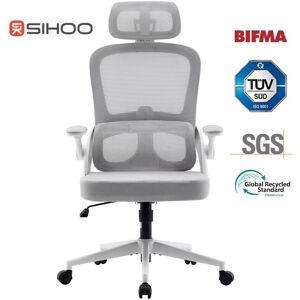 SIHOO M102C Chaise de bureau ergonomique en maille, haut dossier avec accoudoirs 3D, soutien lombaire réglable haut/bas, chaise de travail informatique pivotante, cadre blanc et maille gris clair - Publicité SIHOO M102C Chaise de bureau ergonomique en maille, haut dossier avec accoudoirs 3D, soutien lombaire réglable haut/bas, chaise de travail informatique pivotante, cadre blanc et maille gris clair - Publicité