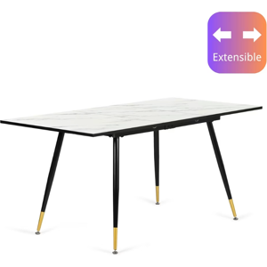 Table à Manger Extensible Urban Meuble en Motif Marbre Blanc 120-160x80x75cm - Publicité Table à Manger Extensible Urban Meuble en Motif Marbre Blanc 120-160x80x75cm - Publicité