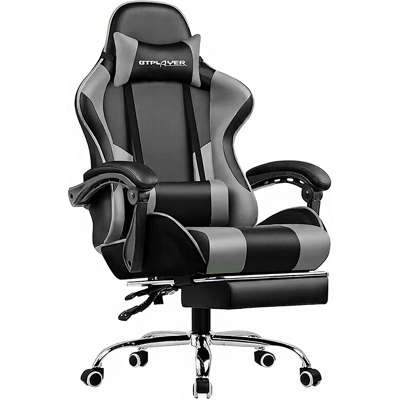 GTPLAYER Chaise gaming en similicuir avec hauteur d’assise et dossier réglables gris - 51 x 52 x 135 cm - Publicité GTPLAYER Chaise gaming en similicuir avec hauteur d’assise et dossier réglables gris - 51 x 52 x 135 cm - Publicité