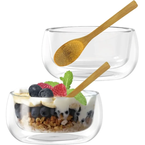 NUTS Lot de 2 bols à double paroi en borosilicate + cuillères en bambou - 11 cm - Publicité NUTS Lot de 2 bols à double paroi en borosilicate + cuillères en bambou - 11 cm - Publicité