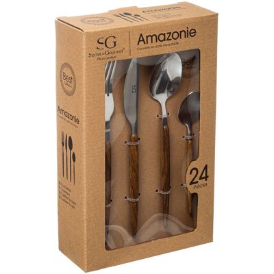 Ensemble de 24 couverts Amazonie - Acier inoxydable et bois - Publicité Ensemble de 24 couverts Amazonie - Acier inoxydable et bois - Publicité