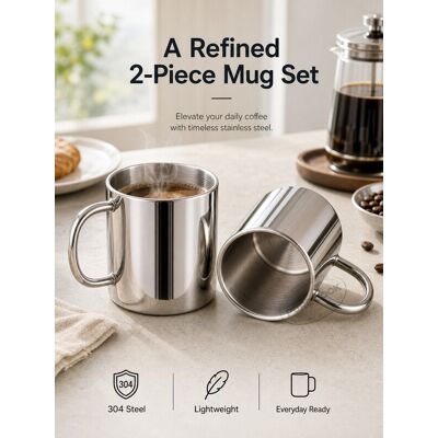 PURECOOK Série de gobelets en acier inoxydable 304 Lot de 2 mugs à double paroi - Publicité PURECOOK Série de gobelets en acier inoxydable 304 Lot de 2 mugs à double paroi - Publicité