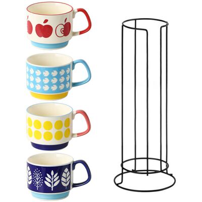 Ceramicology Lot de 4 mugs en céramique 300 ml, motifs amusants, coloris assortis (pomme, pois, feuille, rayure) - Publicité Ceramicology Lot de 4 mugs en céramique 300 ml, motifs amusants, coloris assortis (pomme, pois, feuille, rayure) - Publicité