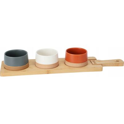 EXCELLENT HOUSEWARE Set apéritif - 3 bols en céramique avec planche en bambou - Publicité EXCELLENT HOUSEWARE Set apéritif - 3 bols en céramique avec planche en bambou - Publicité