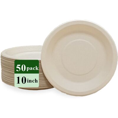 Rui bamboo - Assiette jetable en fibre de bambou 10 pouces, lot de 50 - Publicité Rui bamboo - Assiette jetable en fibre de bambou 10 pouces, lot de 50 - Publicité