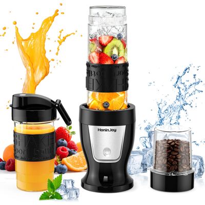 HoninJoy Mixeur portable pour smoothies et milkshakes 650 W, avec bol de mixage et 2 gobelets de transport sans BPA, 591 ml + 414 ml - Noir - Publicité HoninJoy Mixeur portable pour smoothies et milkshakes 650 W, avec bol de mixage et 2 gobelets de transport sans BPA, 591 ml + 414 ml - Noir - Publicité