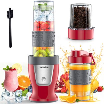 HoninJoy Mixeur portable pour smoothies et milkshakes 650 W, avec bol de mixage et 2 gobelets de transport sans BPA, 591 ml + 414 ml - Rouge - Publicité HoninJoy Mixeur portable pour smoothies et milkshakes 650 W, avec bol de mixage et 2 gobelets de transport sans BPA, 591 ml + 414 ml - Rouge - Publicité