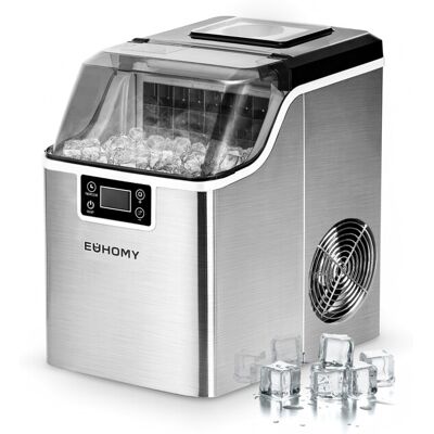 EUHOMY Machine à glaçons en acier inoxydable, 24 glaçons en 13 minutes, 24 kg/24 h, avec cuillère et panier - 3,2 L - Publicité EUHOMY Machine à glaçons en acier inoxydable, 24 glaçons en 13 minutes, 24 kg/24 h, avec cuillère et panier - 3,2 L - Publicité