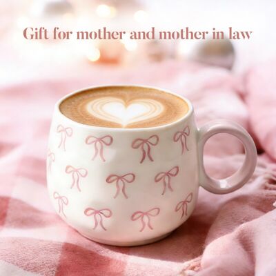 MEOKY Coffret cadeau mug en céramique avec motif nœud rose - 400 ml - Publicité MEOKY Coffret cadeau mug en céramique avec motif nœud rose - 400 ml - Publicité