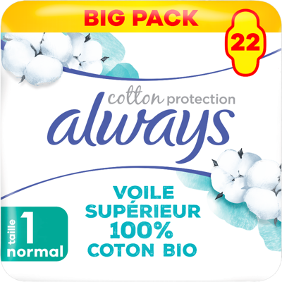 Always Cotton Protection Ultra Normal Serviettes Avec Ailettes X 22, Voile Supérieur 100% Coton - Publicité Always Cotton Protection Ultra Normal Serviettes Avec Ailettes X 22, Voile Supérieur 100% Coton - Publicité