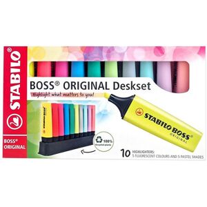 STABILO BOSS ORIGINAL Lot de 10 surligneurs néons et pastels - Publicité STABILO BOSS ORIGINAL Lot de 10 surligneurs néons et pastels - Publicité